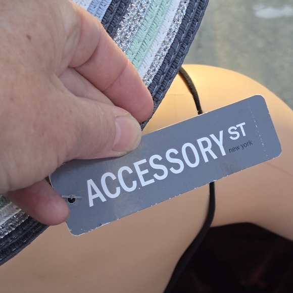 Accessory Street Aqua Mist Wide Brim Sun Hat Metallic Stripe Floppy Hat - Picture 7 of 12